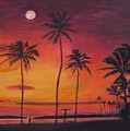 Moon Over Palm Tree Sunset