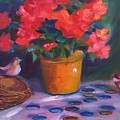 Red Flowers with Birds